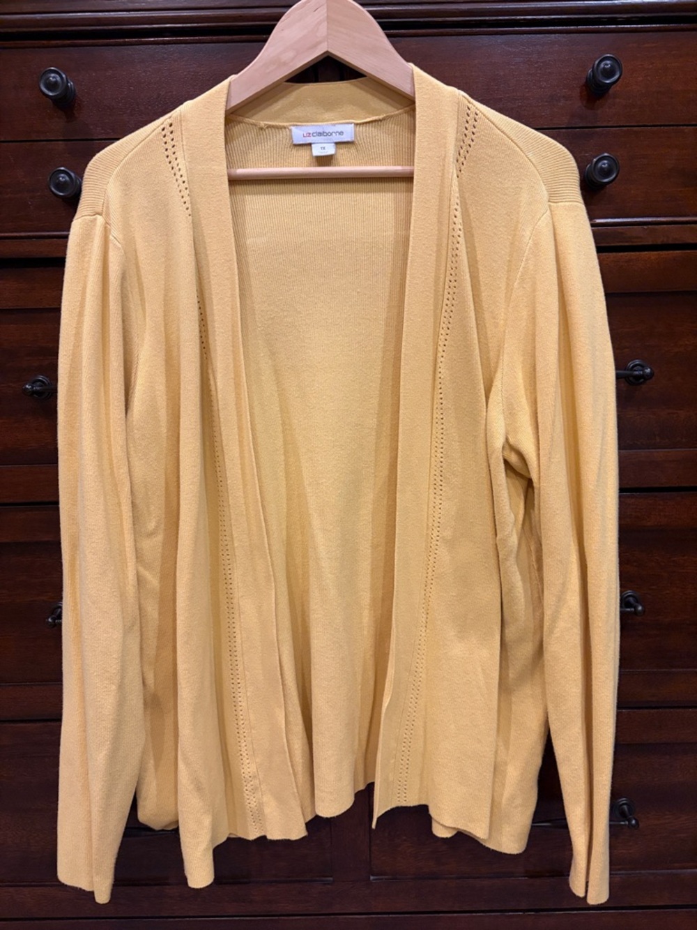 Liz Claiborne 1X Yellow Open Front Cardigan Sweater Knit Layering Plus Size WOW - Picture 9 of 10